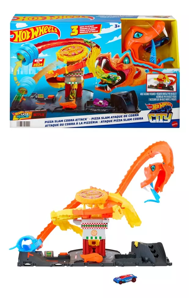 HOT WHEELS, Pista de Juguete, Ataque de Cobra vs Pizzer&iacute;a, Edad 3 A&ntilde;os en Adelante, Juguetes para Ni&ntilde;os, Mattel