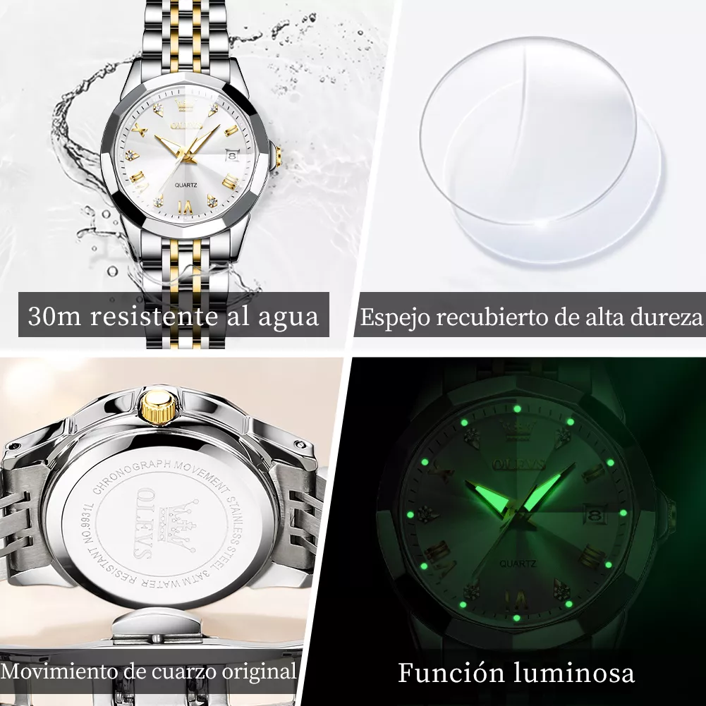 Olevs Reloj Para Mujer Luminoso Impermeable Cuarzo Dama 9931