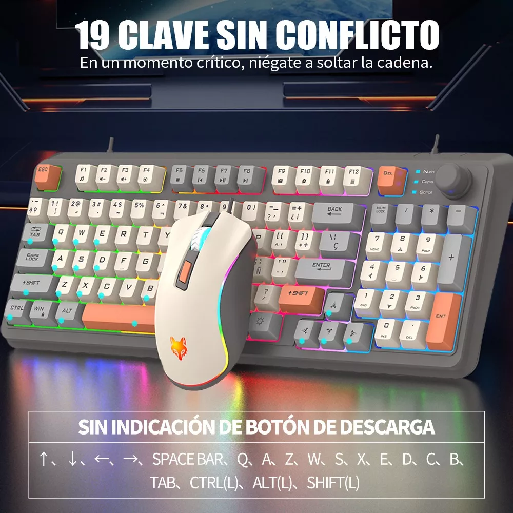 Free Wolf K820 kit De Teclado Y Mouse En Español Con Cable Mouse Blanco Teclado Negro