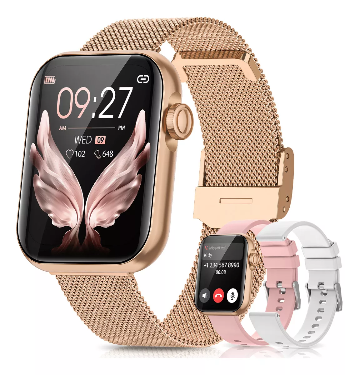 Reloj inteligente Fosmet G39 para mujer, pantalla de 1.83", funciones de salud, m&aacute;s de 110 modos deportivos, IP68, compatible con iOS y Android, color rosa.