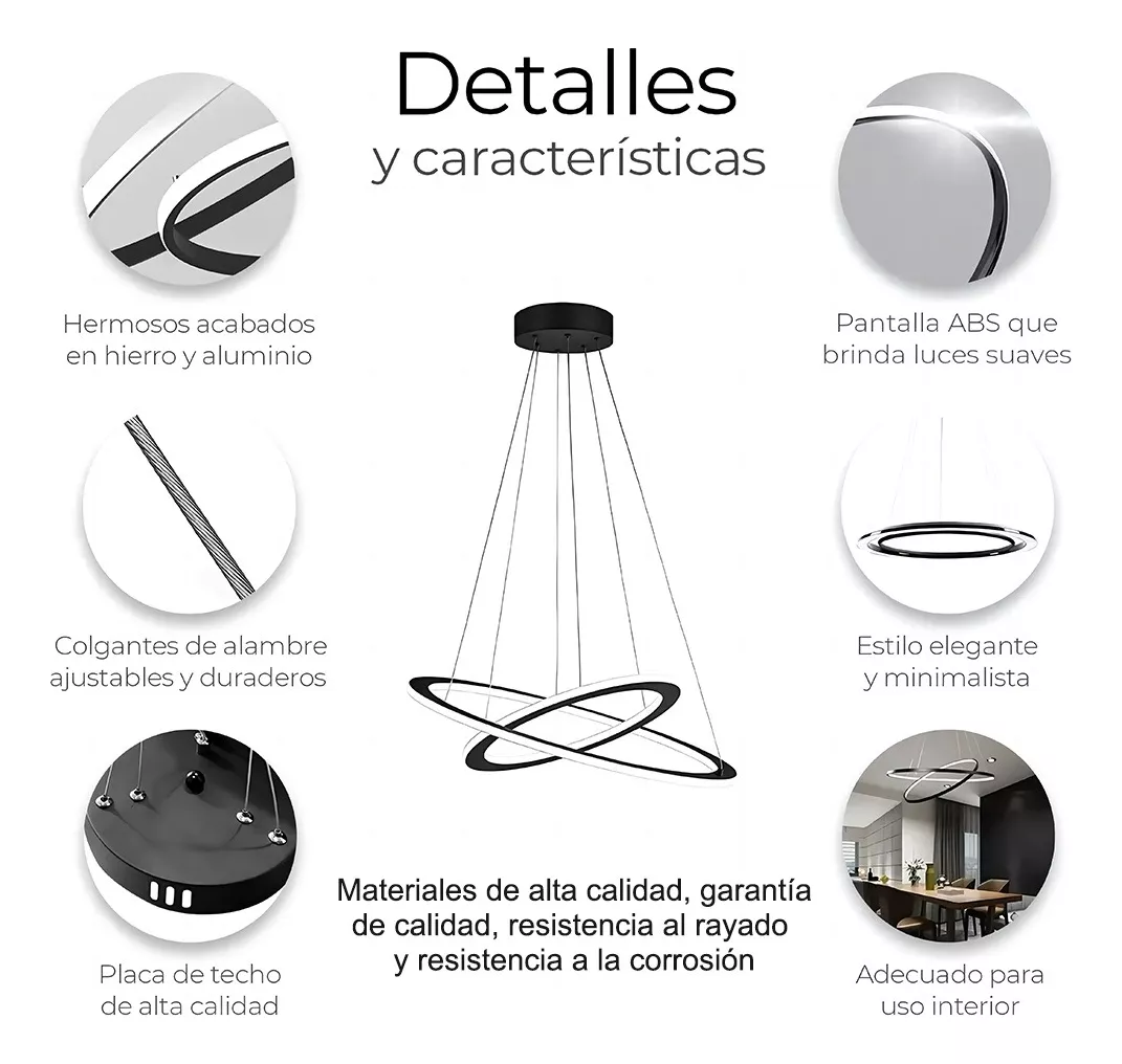 Lámpara De Techo Candil Colgante Moderna Led Dos Anillos