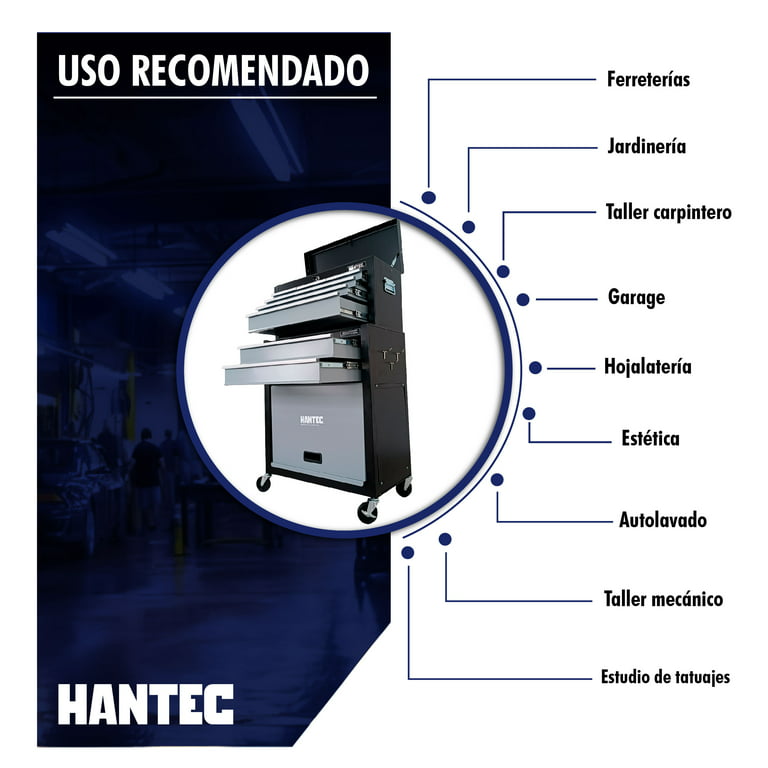 Caja de Herramientas y Gabinete móvil gris 9 cajones para herramienta automotriz Hantec Herramienta