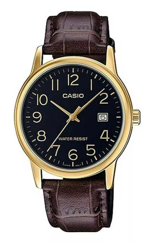 Reloj Casio Mtpv002 Hombre Correa Piel Marr&oacute;n Fechador
