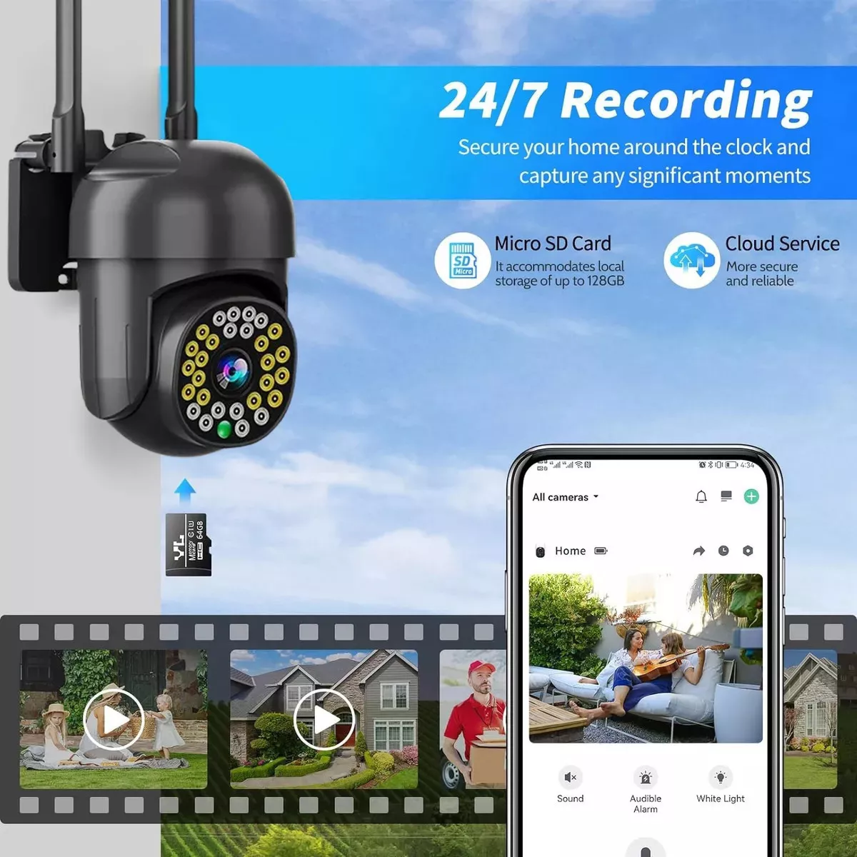 Cámara De Seguridad Wifi Foco Hd 1080p Nocturna Alarma 2pcs