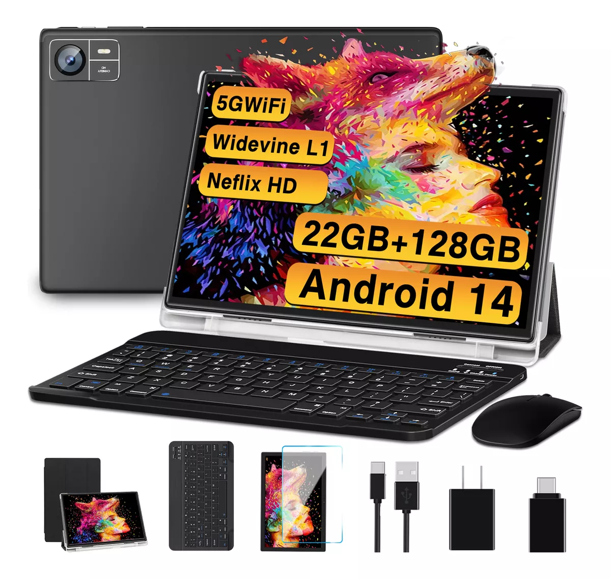 Android 14 Tablet 22gb + 128gb Rom 8000mah Con Funda Mouse