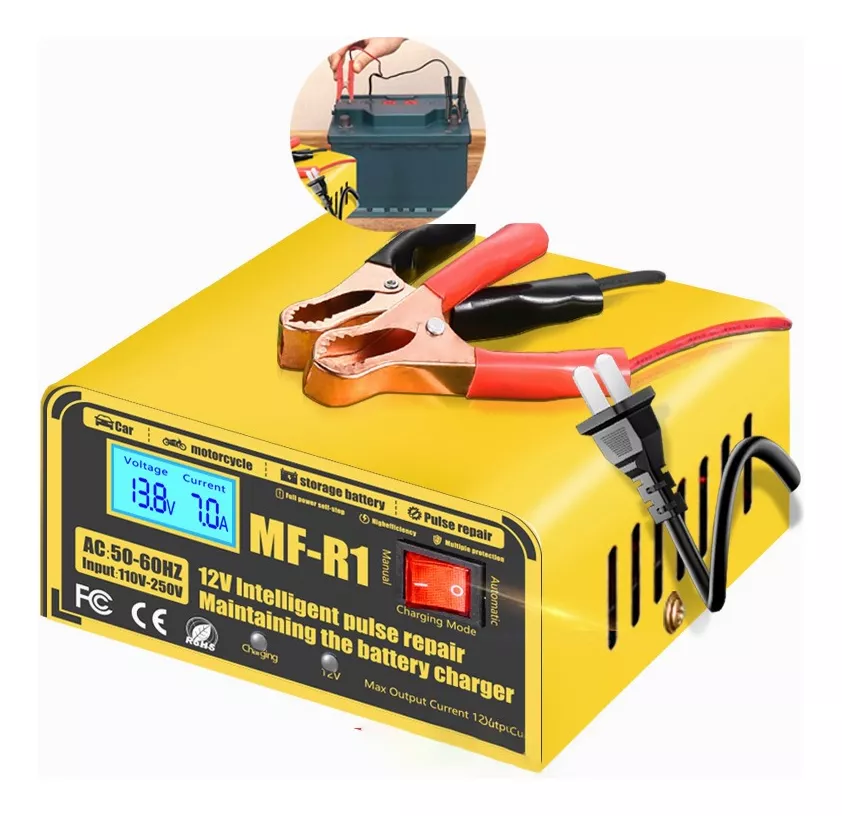 Cargador De Bater&iacute;a R&aacute;pido De Coche Moto Inteligente 12v 7a