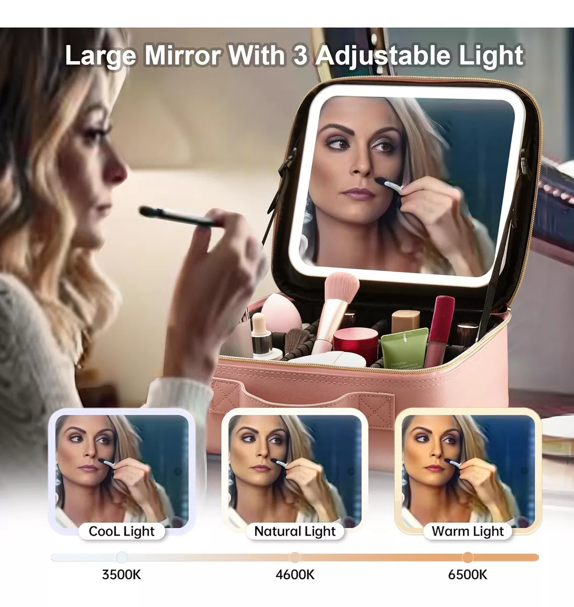 Maletin Estuche De Maquillaje Con Espejo Y Luz Led 3 Modos
