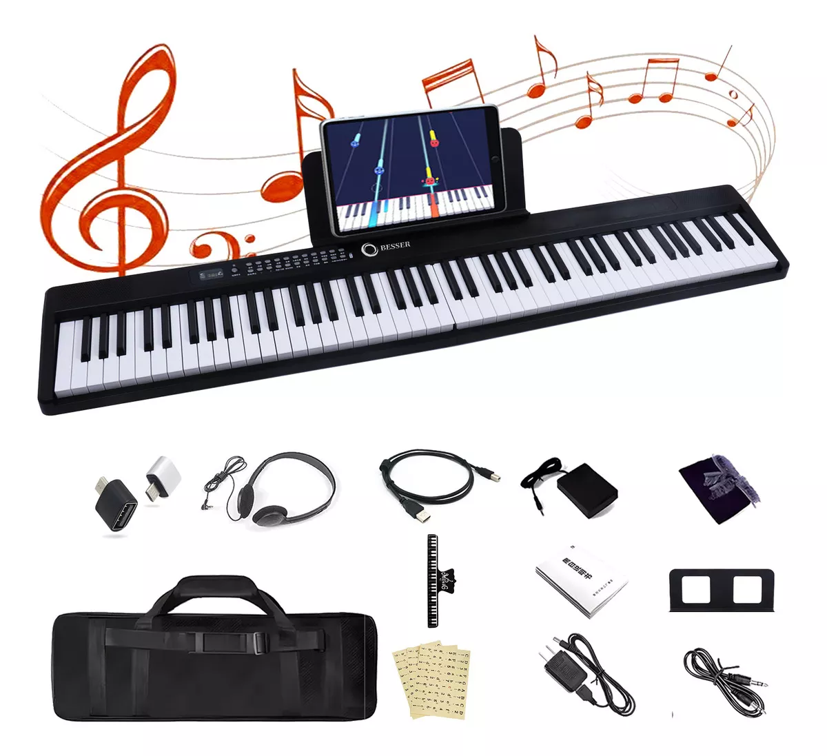 Besser Bluetooth Midi 88 Teclas Teclado Musical Piano Electr&oacute;nico color negro