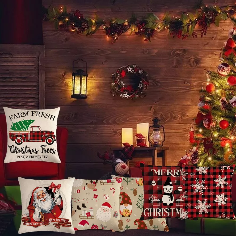 Funda De Almohada De Cojín Navidad Con Diseño Navideño 6pcs