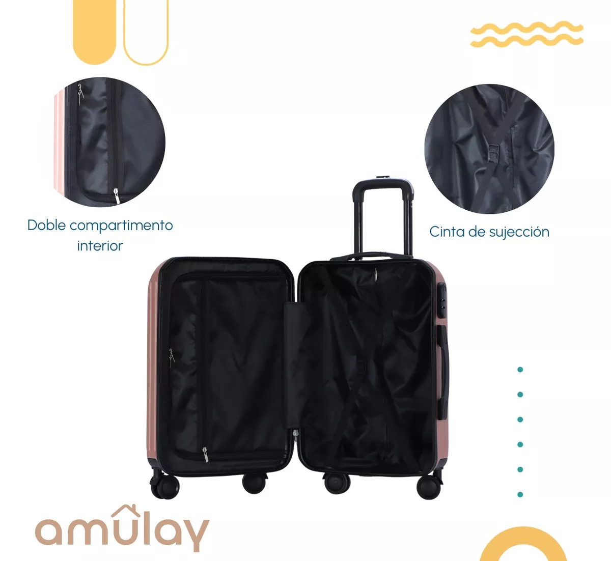 Maleta Mano Viaje Cabina Carry On Candado Ruedas 360° Amulay