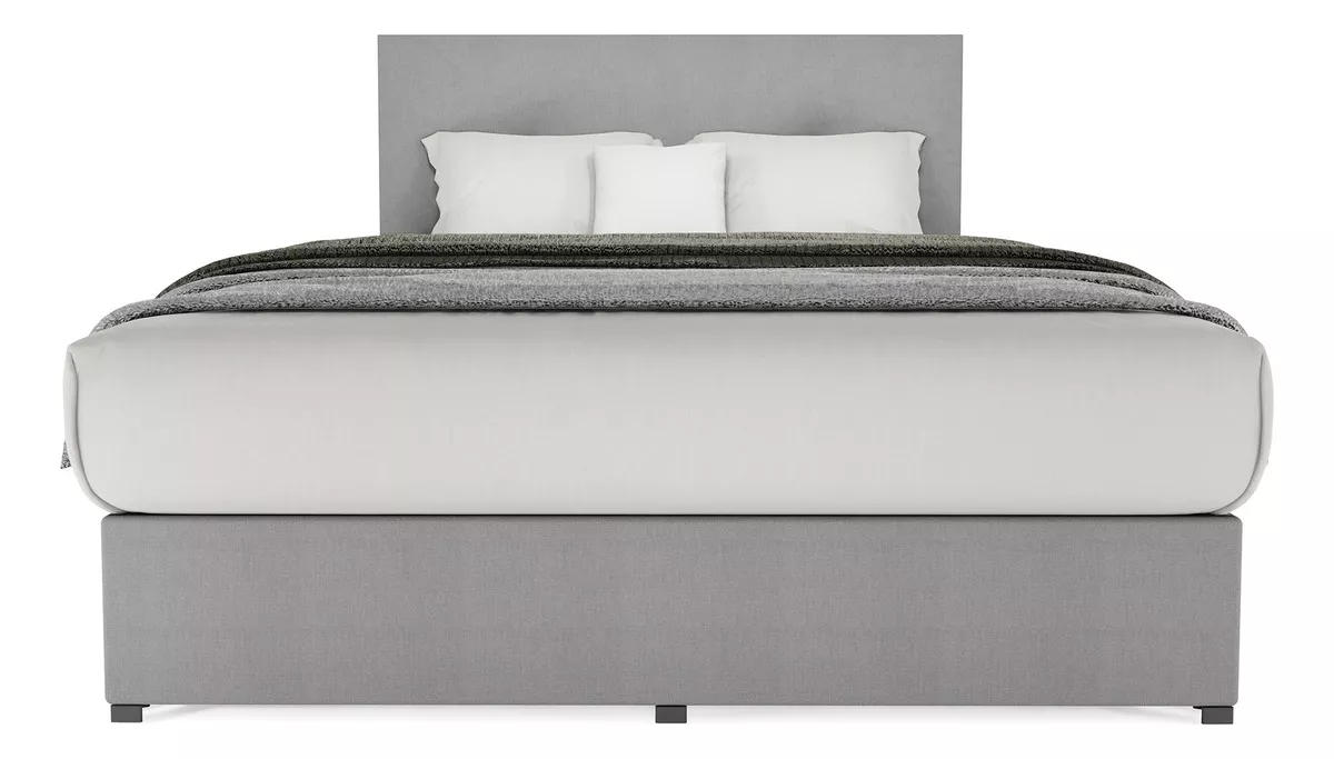 Cama Recamara Base Cabecera Urban Matrimonial Madera Tapiz Lino Gris