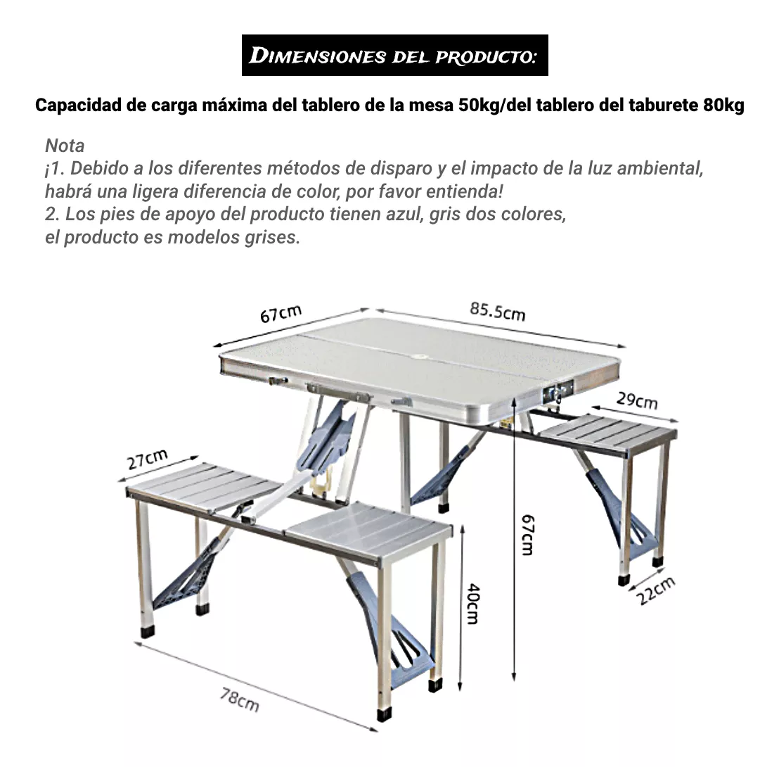 Mesa Banca Plegable Chic Plastico Con Sillas Tablon Cuadrada