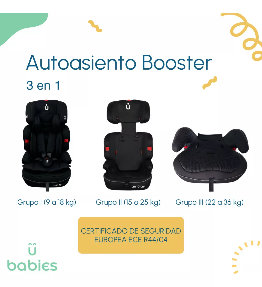 Autoasiento Booster Bebe para carro Silla Seguridad Amulay