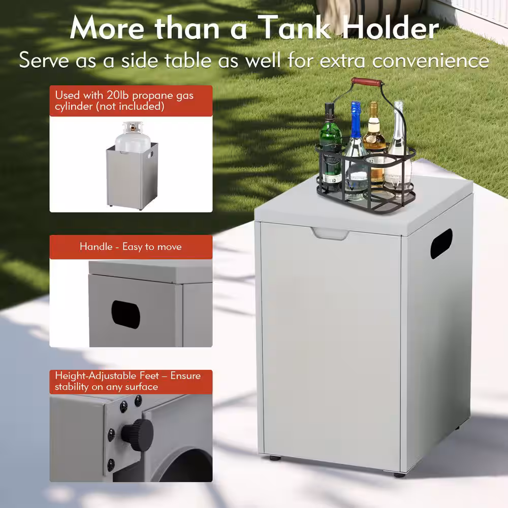 HeatMaxx Mesa rectangular para hoguera de gas propano de 42 pulgadas y 60 000 BTU con cubierta para tanque en gris cemento sintético SRGF12026