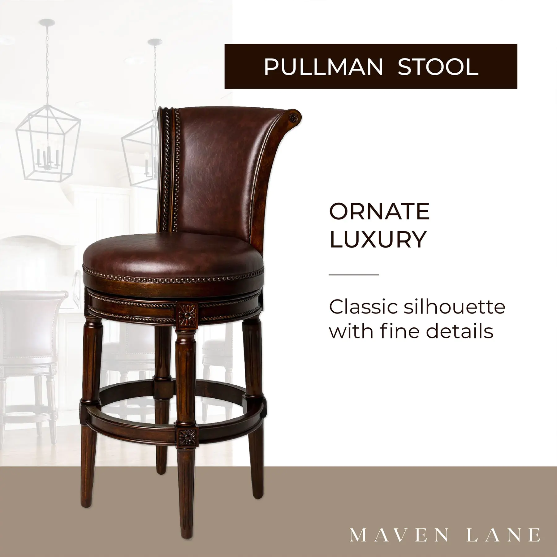 Maven Lane Pullman High-Back cocina Swivel Bar Stool, Dark Walnut, set de 4