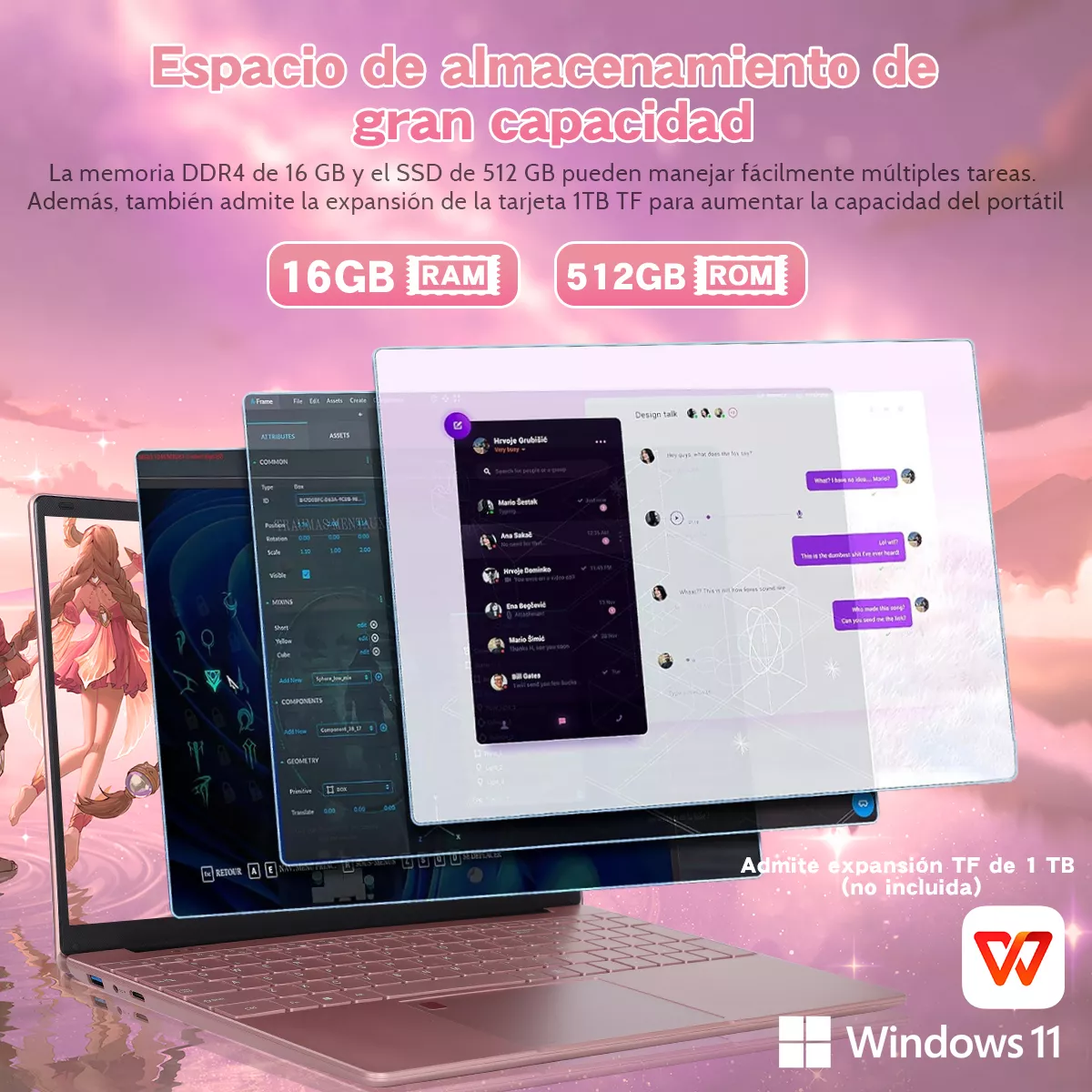 Laptop Mujer 15.6'' Intel Celeron N5095 16gb Ram 512gb Ssd