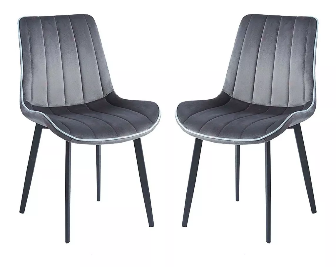 Set de 2 Sillas de Comedor Dise&ntilde;o Moderno y Elegante color Gris con Estructura Negra