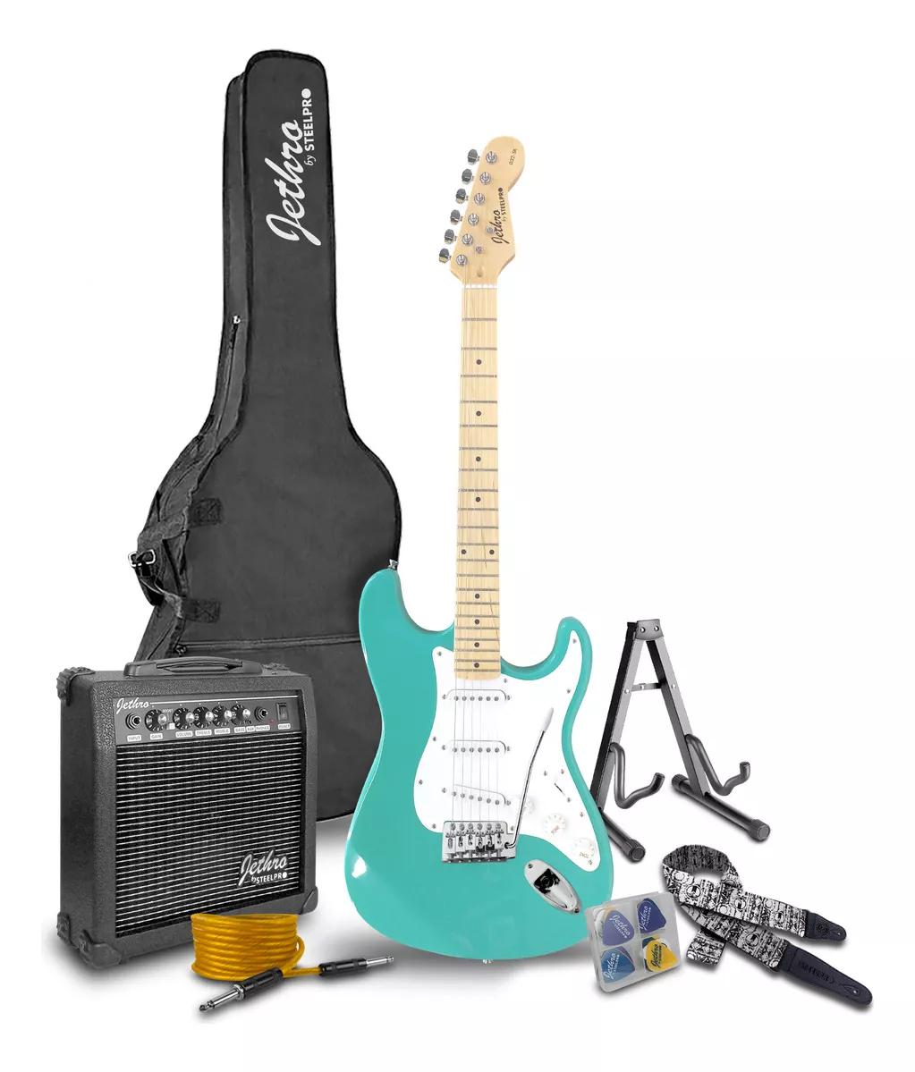 Paquete Guitarra Electrica Jethro Series By Steelpro 032 color Sherwood Verde Diapas&oacute;n de Maple Natural para Diestro