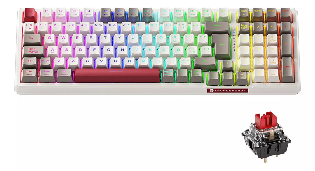 Teclado Mecánico Español Thunderobot K98 Gasket Rgb Hot Swap 3/5 Pins Ergonómico 98% Layout Teclado Alfanumerico 100% Anti-Ghosting Outemu Brown Switch Teclado Para PC USB Teclado Mecánico Gamer