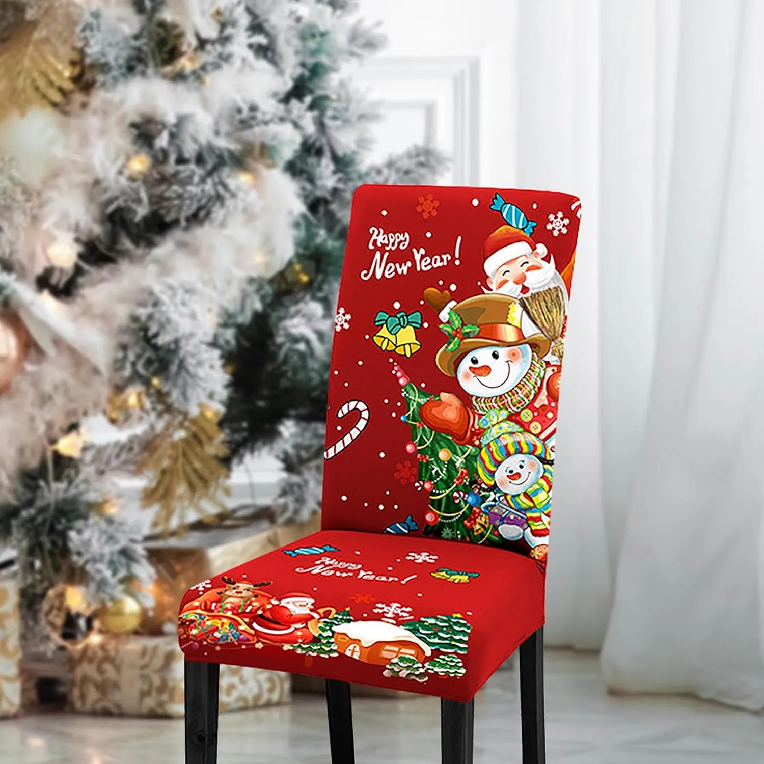 Navidad-4pcs stretch removable washable dining room chair protector slipcovers Navidad decoration_home decor dining room seat cubierta