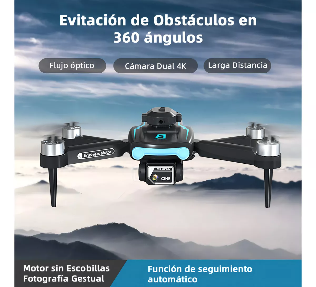 Mini Dron 4K con Doble Cámara HD Profesional Plegable Wifi Tres Baterías Sin Escobillas 2.4Ghz Negro