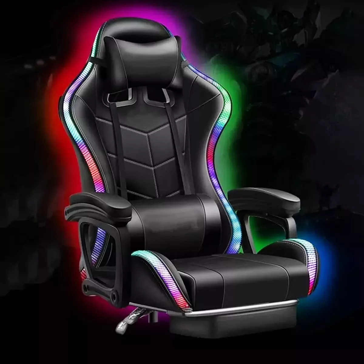 Silla Gamer Ejecutiva Reclinable Reposapiés Con Masaje Luces