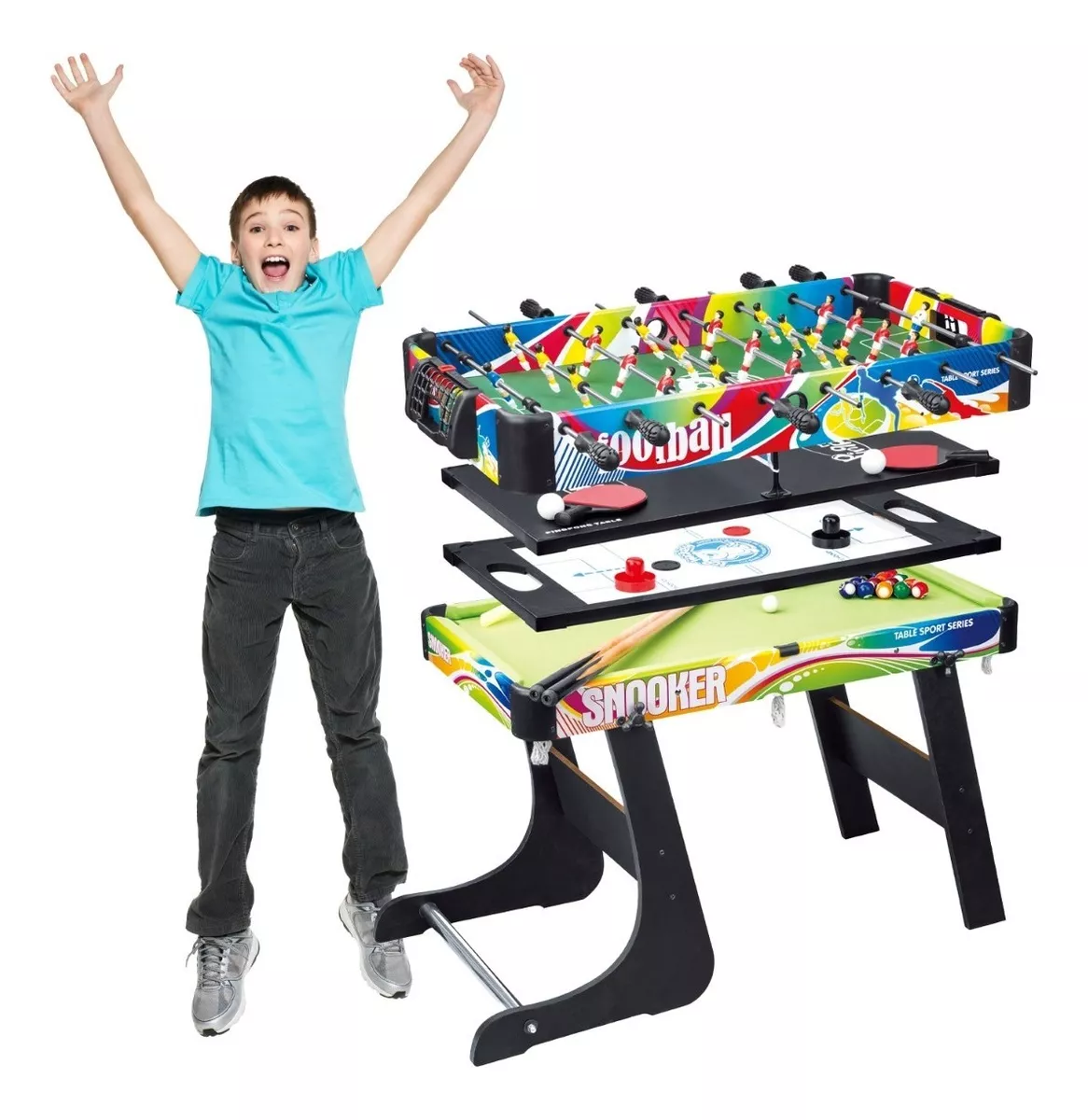 Mesa Multijuegos 4 En 1 Billar Futbolito Ping Pong Hockey