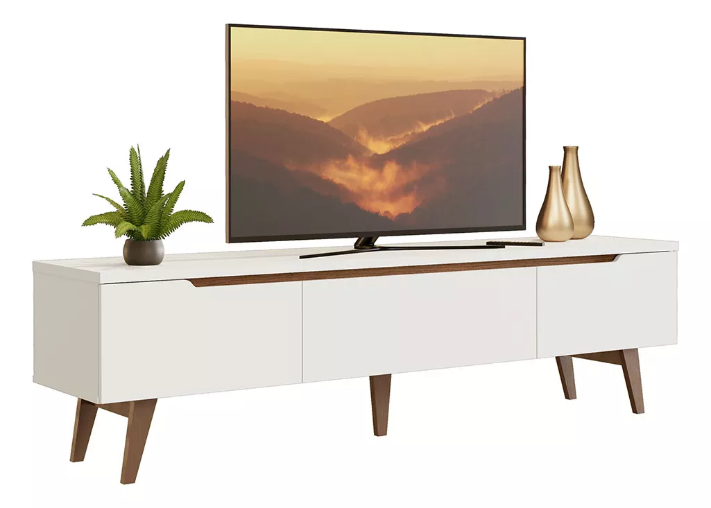 Mueble Mesa Para Tv Rack Madesa Reims Retro Hasta 75 pulgadas con Patas de Madera color Blanco
