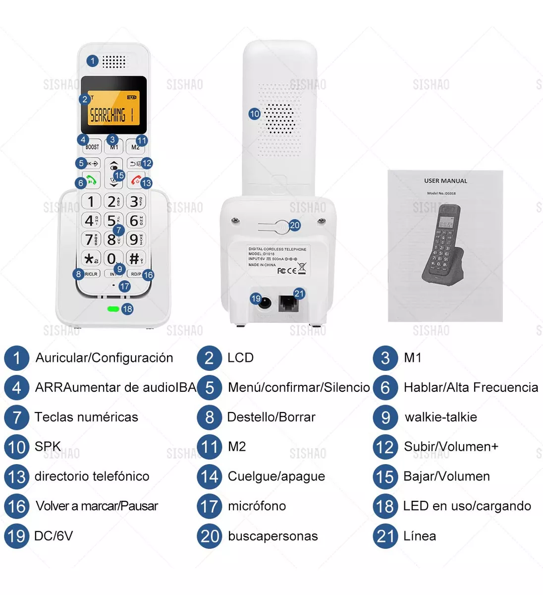 D1011 Teléfono Inalámbrico Con Lcd Y Amp Para Casa Oficina