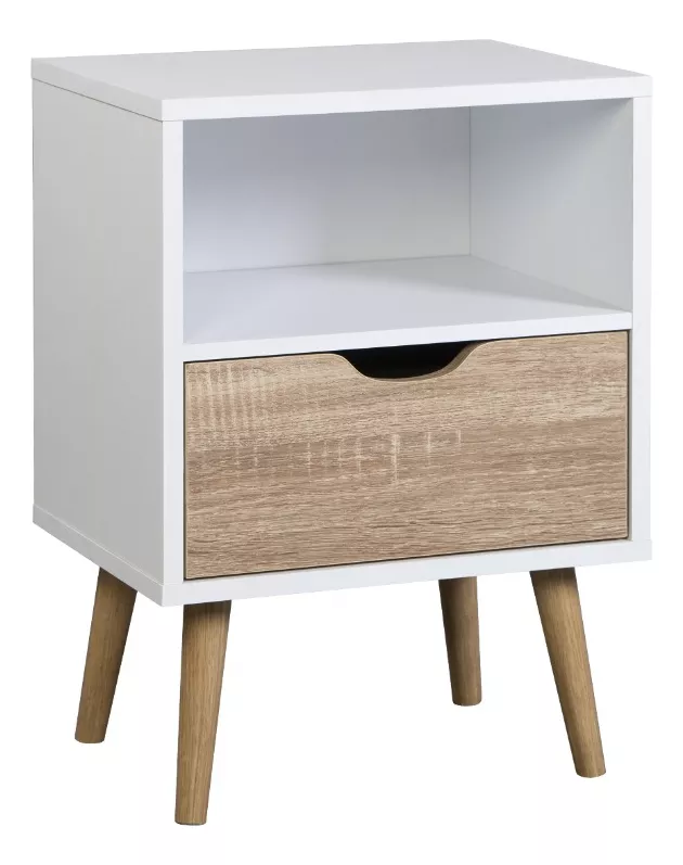 Bur&oacute; Top Living Mesa De Noche N&oacute;rdica Con Estante Y Caj&oacute;n color Blanco