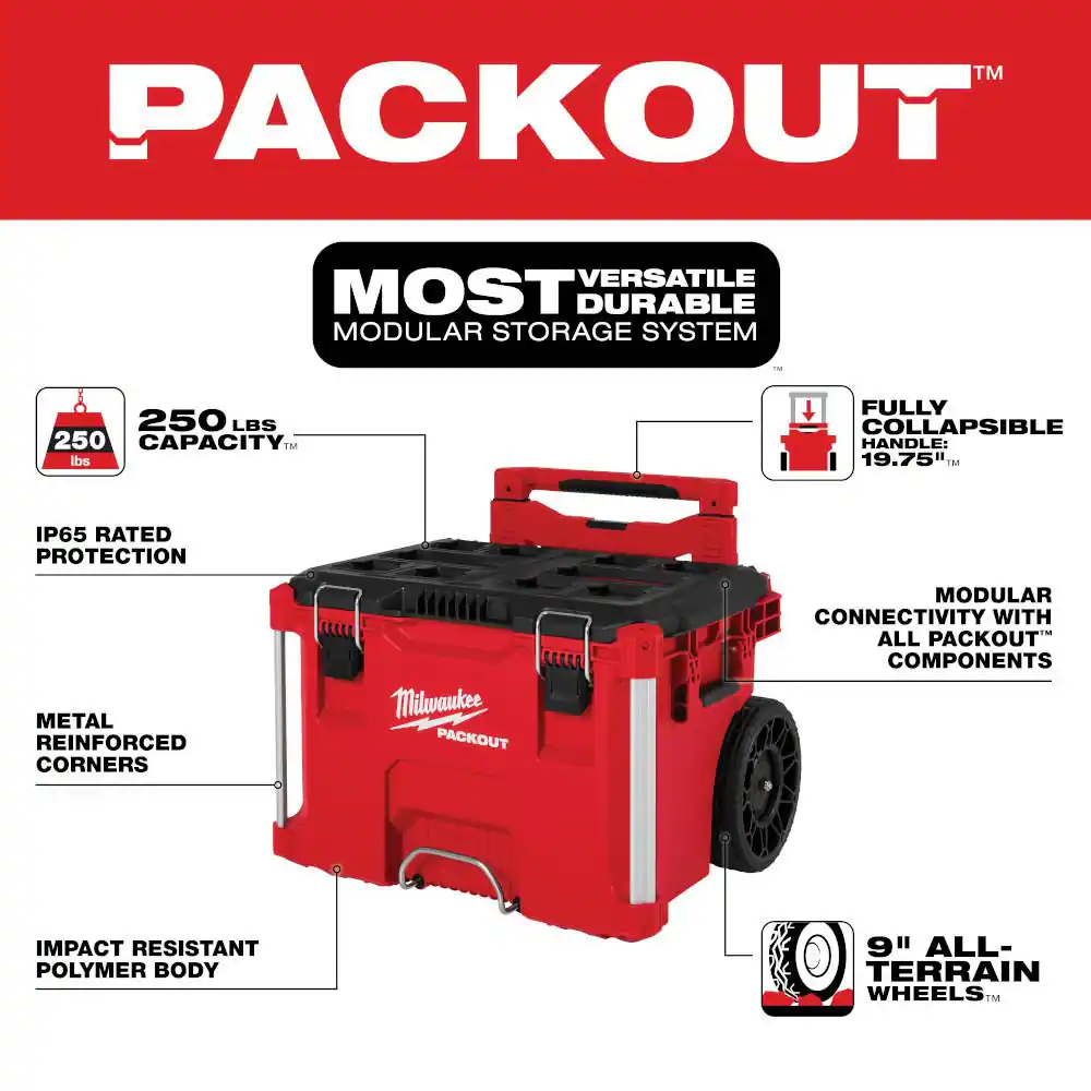 Milwaukee PACKOUT 22 in. Rolling Modular Tool Box Low Profile Handle 48-22-8427