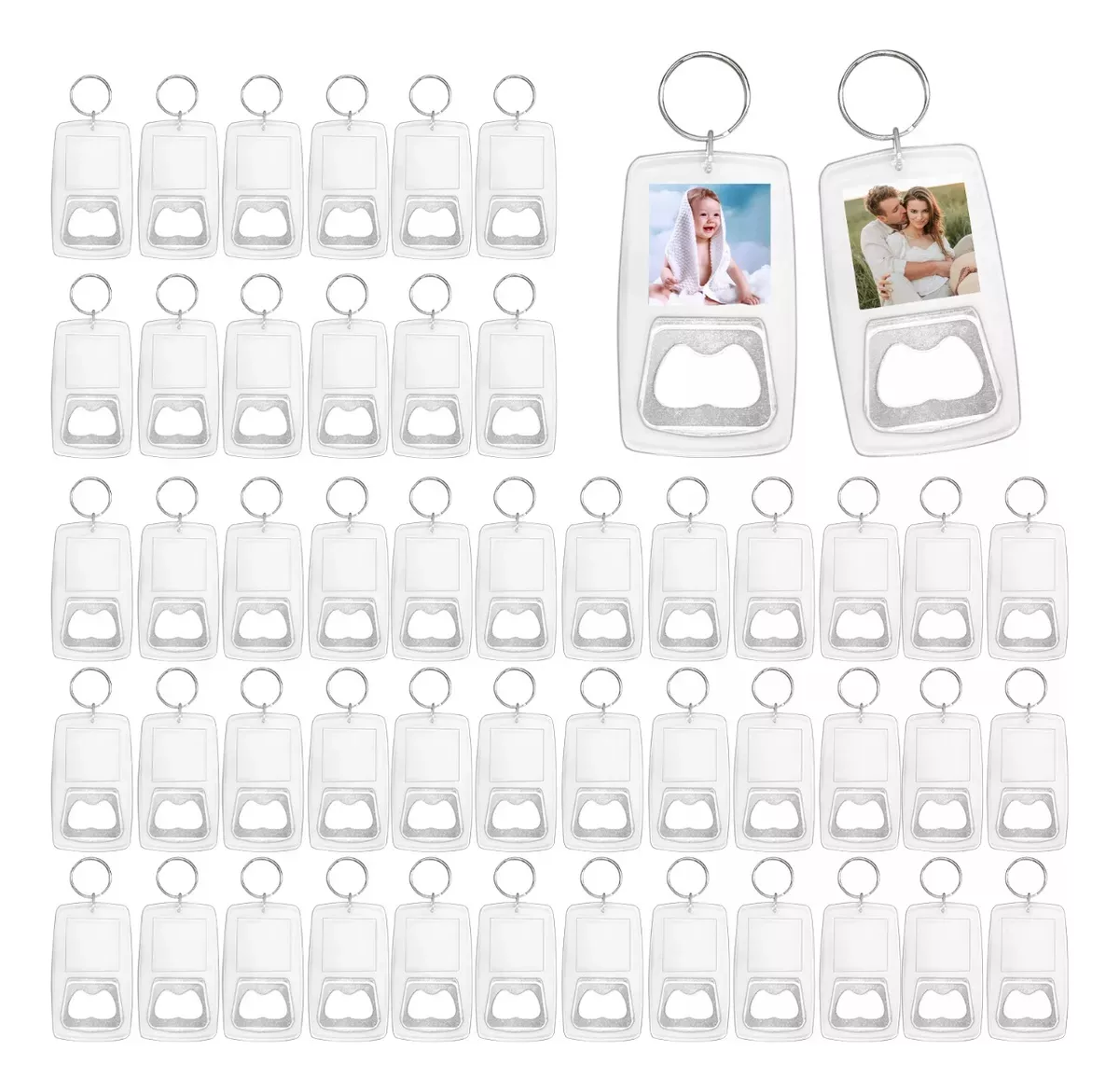 50pcs Llaveros Con Destapador Transparente Acr&iacute;lico Foto Diy