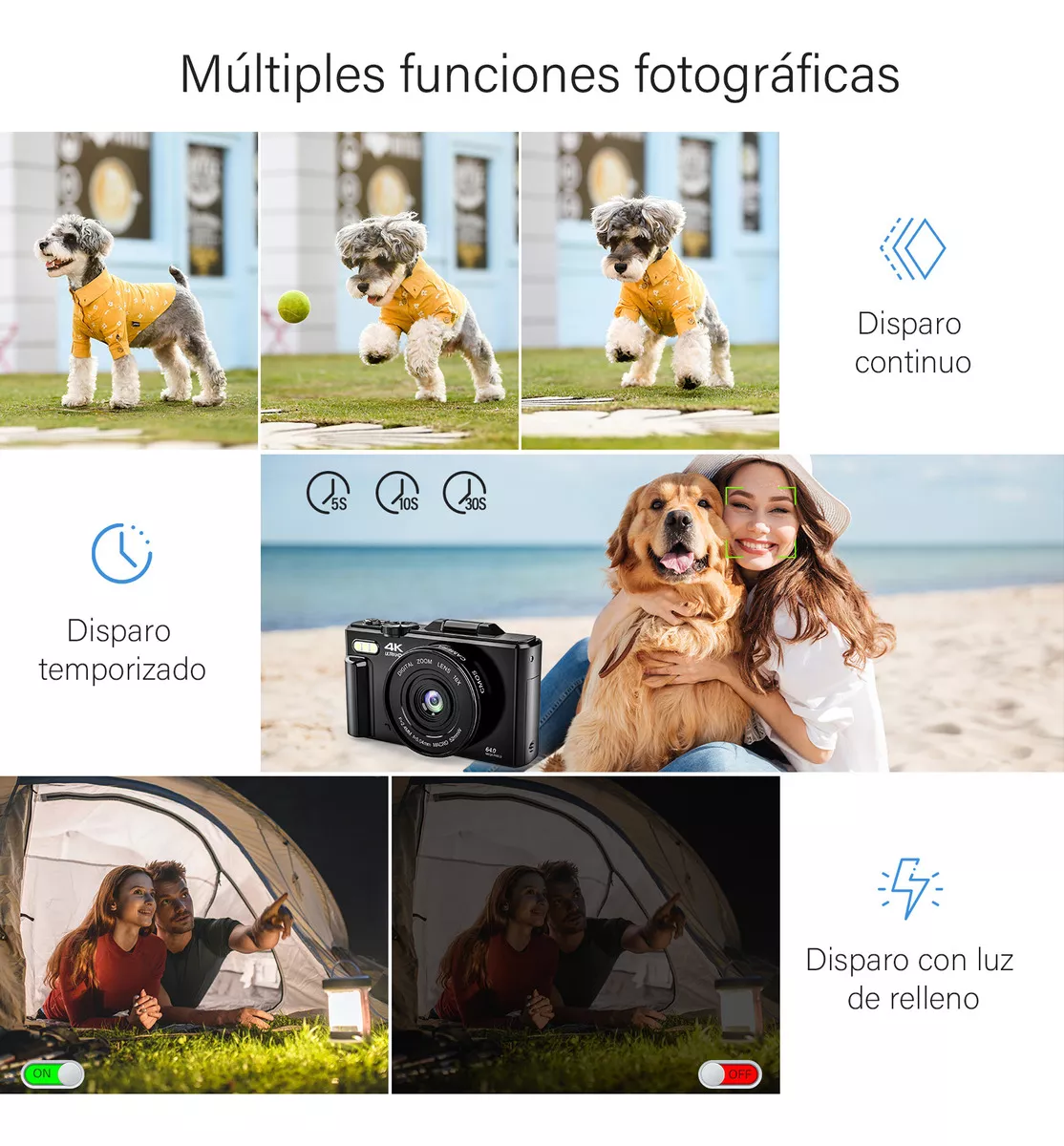 Cámara Digital 4k 64mp Cámara Vlog Con Tarjeta Sd, 2 Pilas Cámara Digital 4k 64mp +32gb Webcam Filtros Principiantes