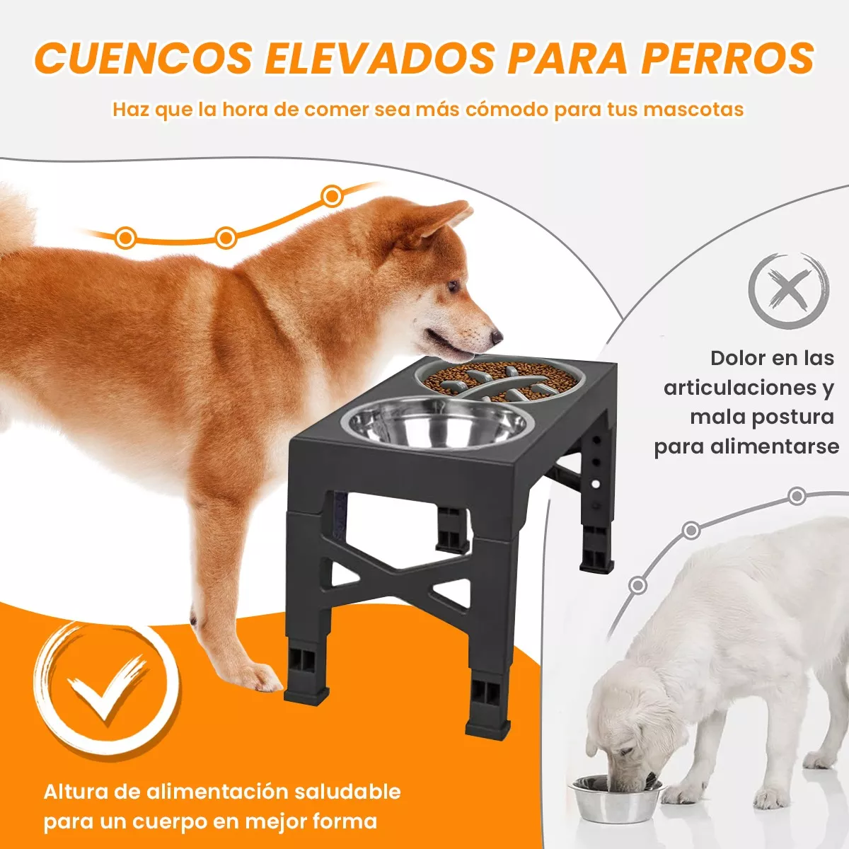 Comedero Elevado Perro Con Tazones Acero Inoxidable 2 En 1