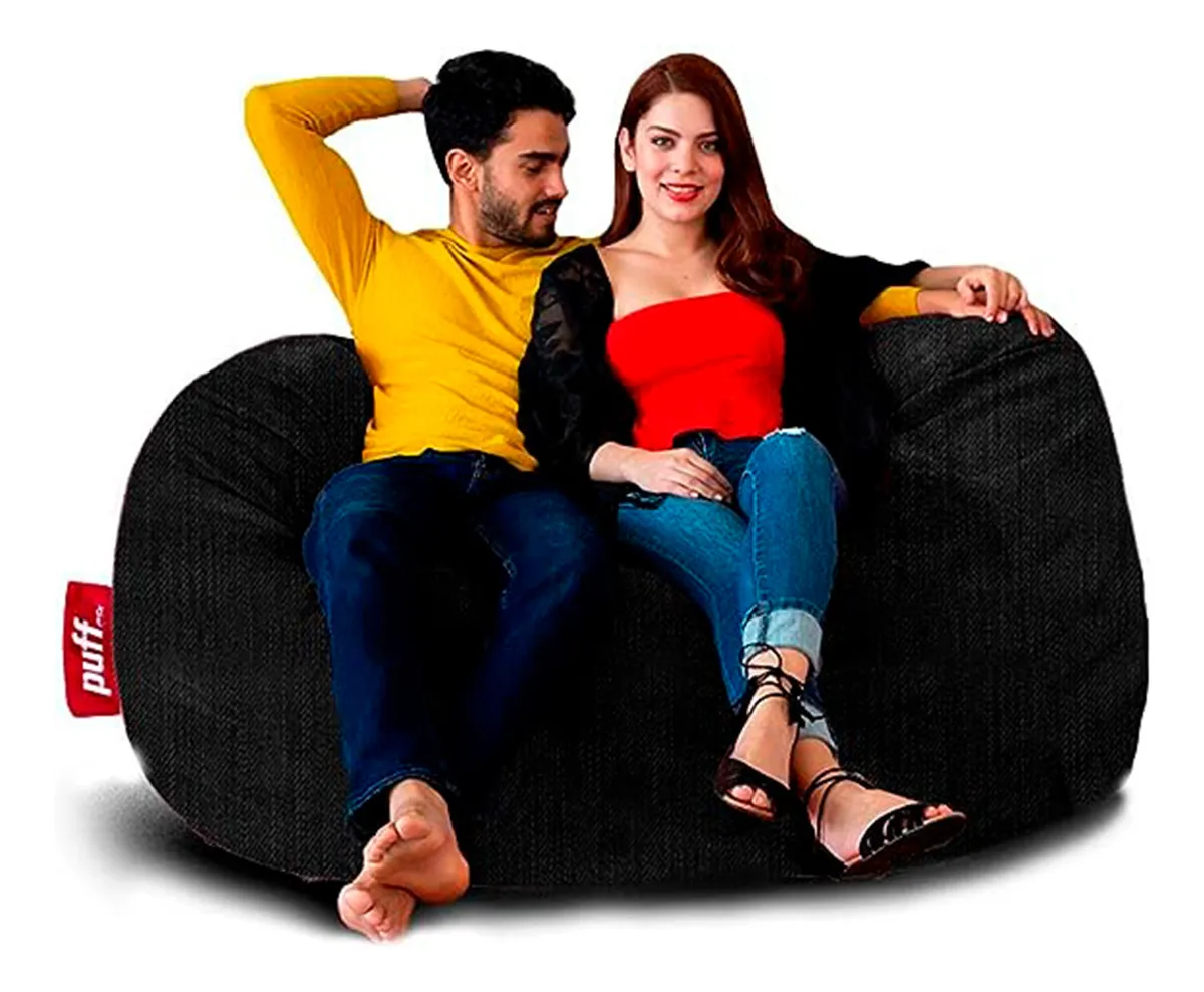 Puff Sill&oacute;n 2 En 1 Con Cama Queen tama&ntilde;o Mezclilla Resistente