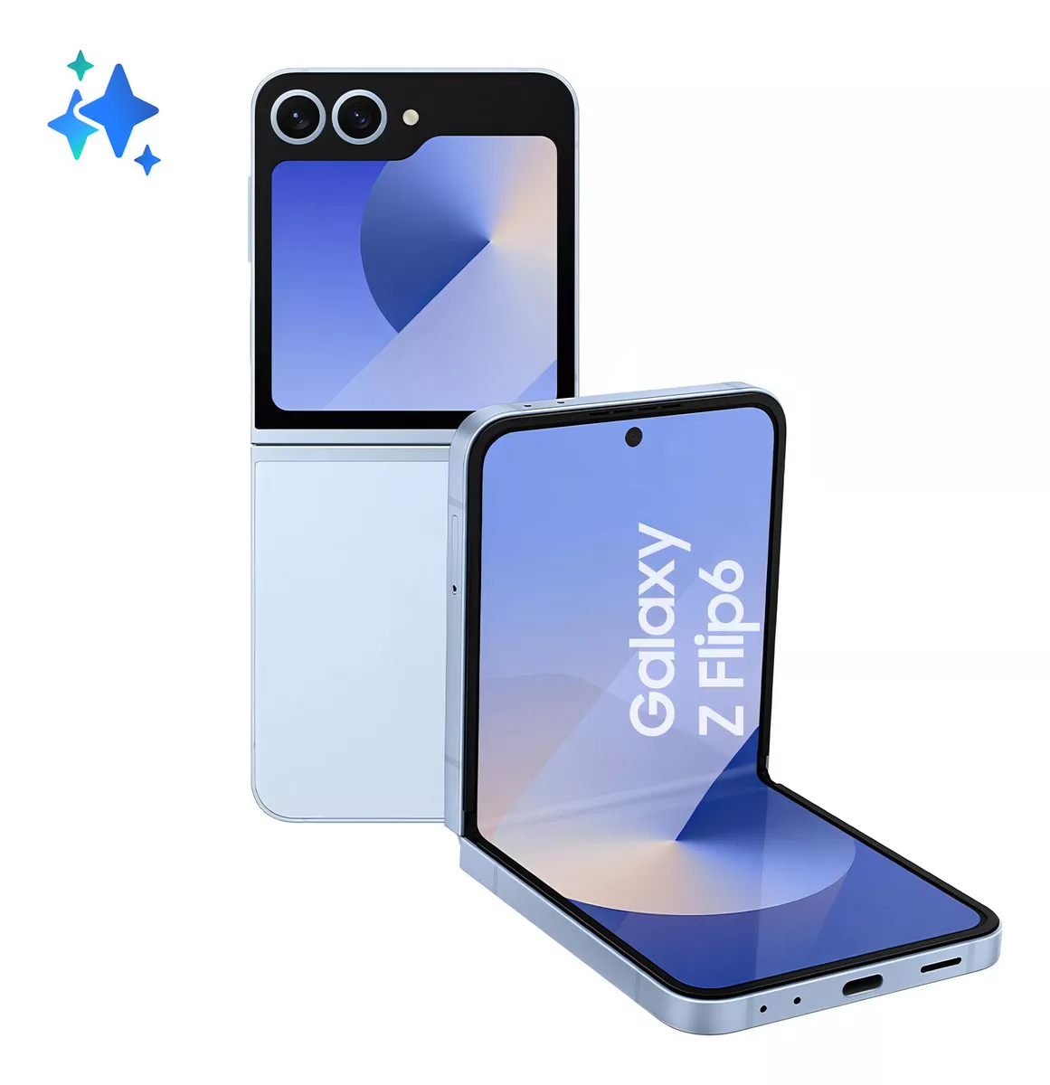 Tel&eacute;fono celular Samsung Galaxy Z Flip6 5g, 512 GB, 12 GB de RAM, pantalla 6.7, c&aacute;mara. Dual+ Selfie de 50 megap&iacute;xeles, Galaxy Air Blue