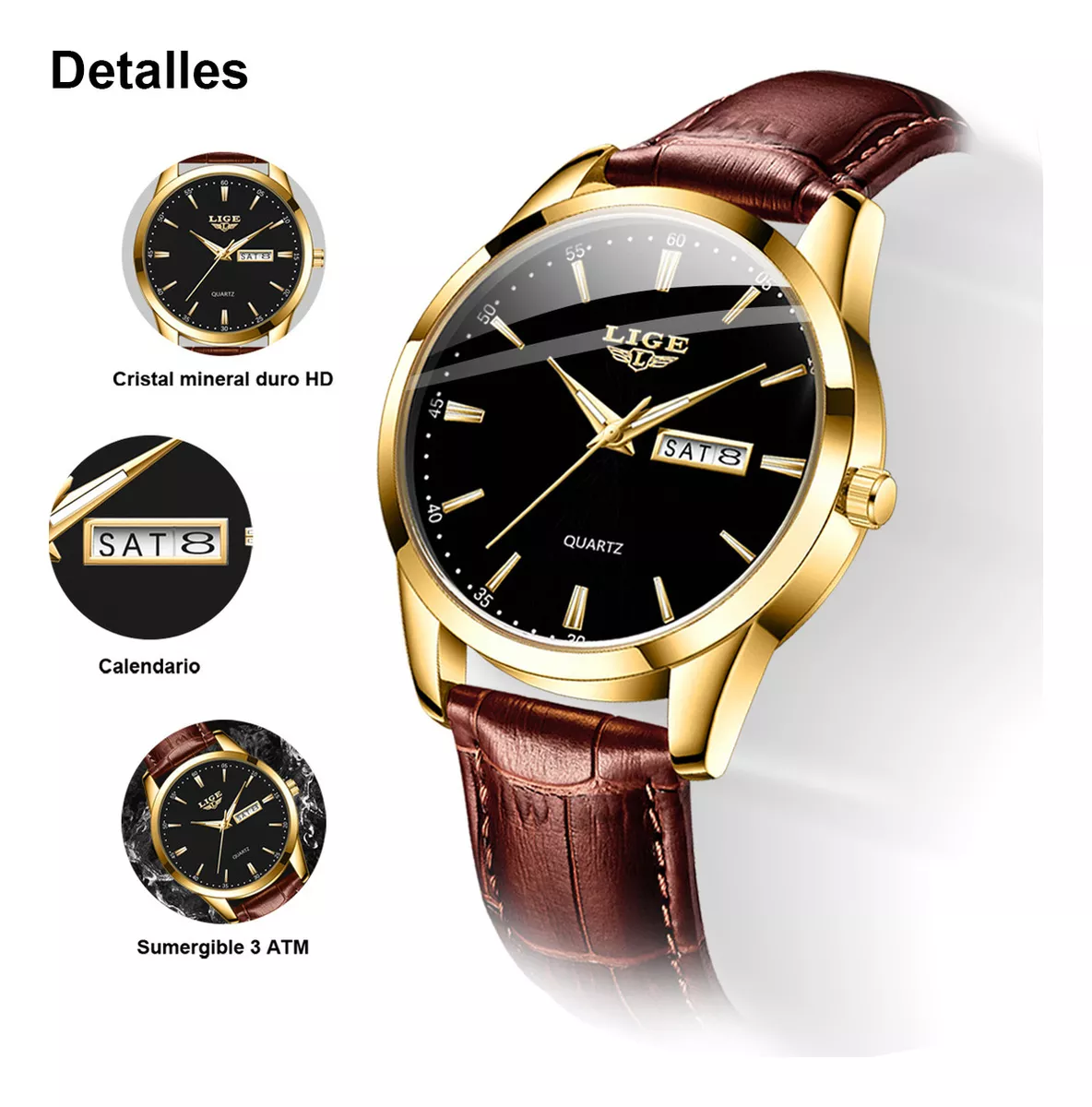 Reloj Cronógrafo Lige LG8970 De Cuero Casual Para Hombre
