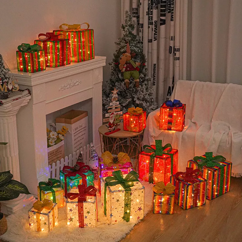 Cajas De Regalo Iluminadas Con Luces Navideñas 3pcs