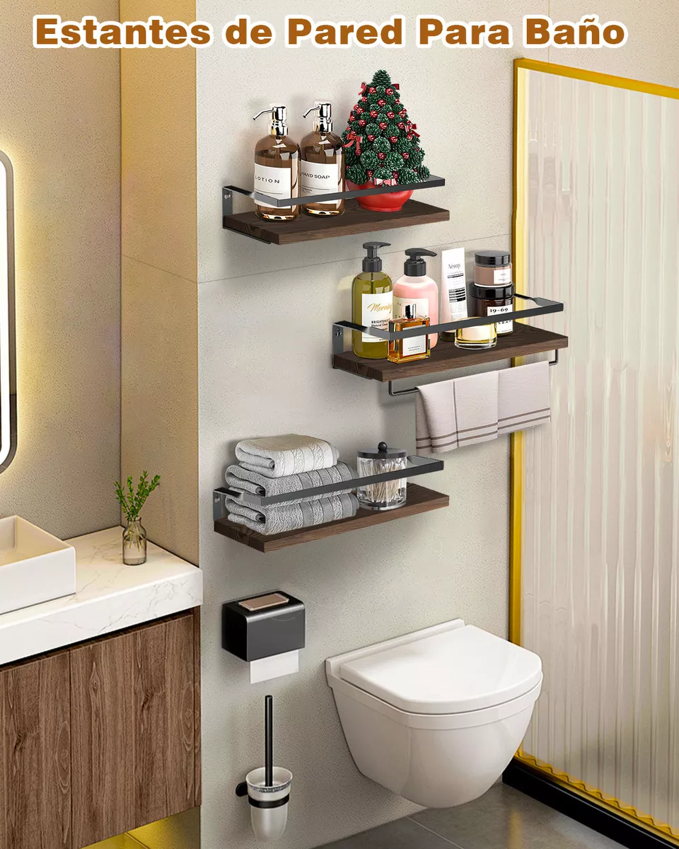 Repisas Flotantes Madera Modernas Estantes Baño Topon 3 Pcs