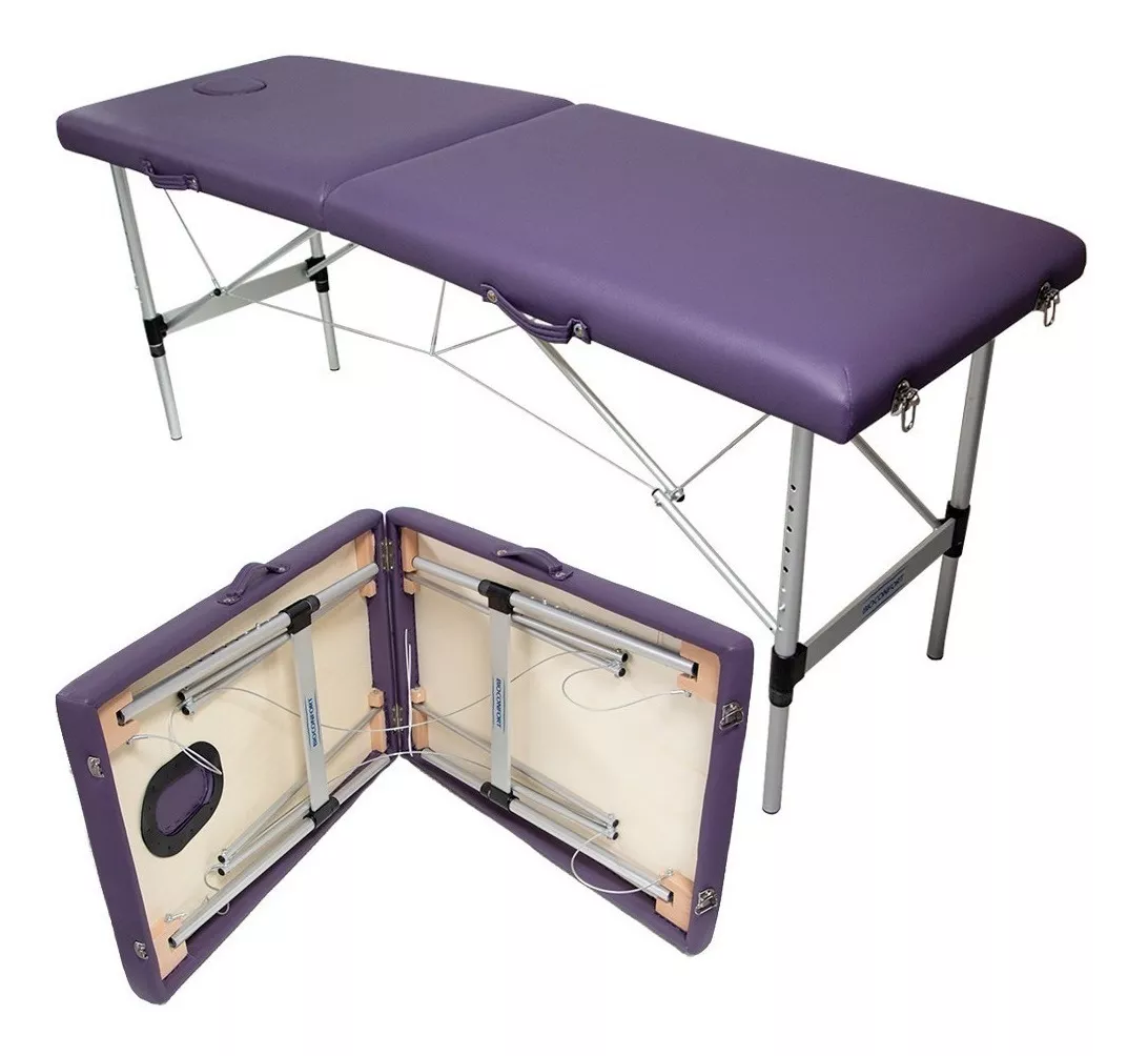 Cama Masaje Portatil Plegable Profesional Metalica Terapia color Morado