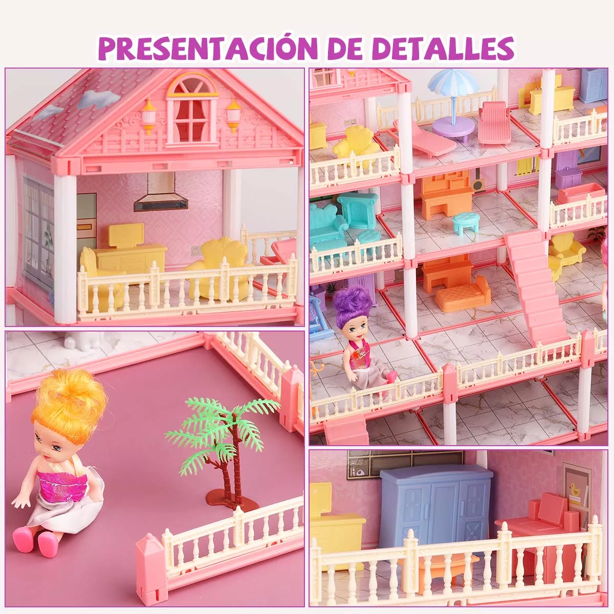 Casa De Muñecas Led Con Muebles Castillo De Princesa 4 Capas