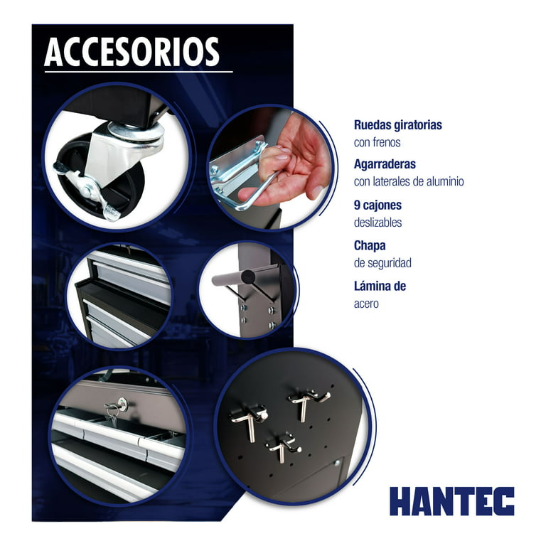 Caja de Herramientas y Gabinete móvil gris 9 cajones para herramienta automotriz Hantec Herramienta
