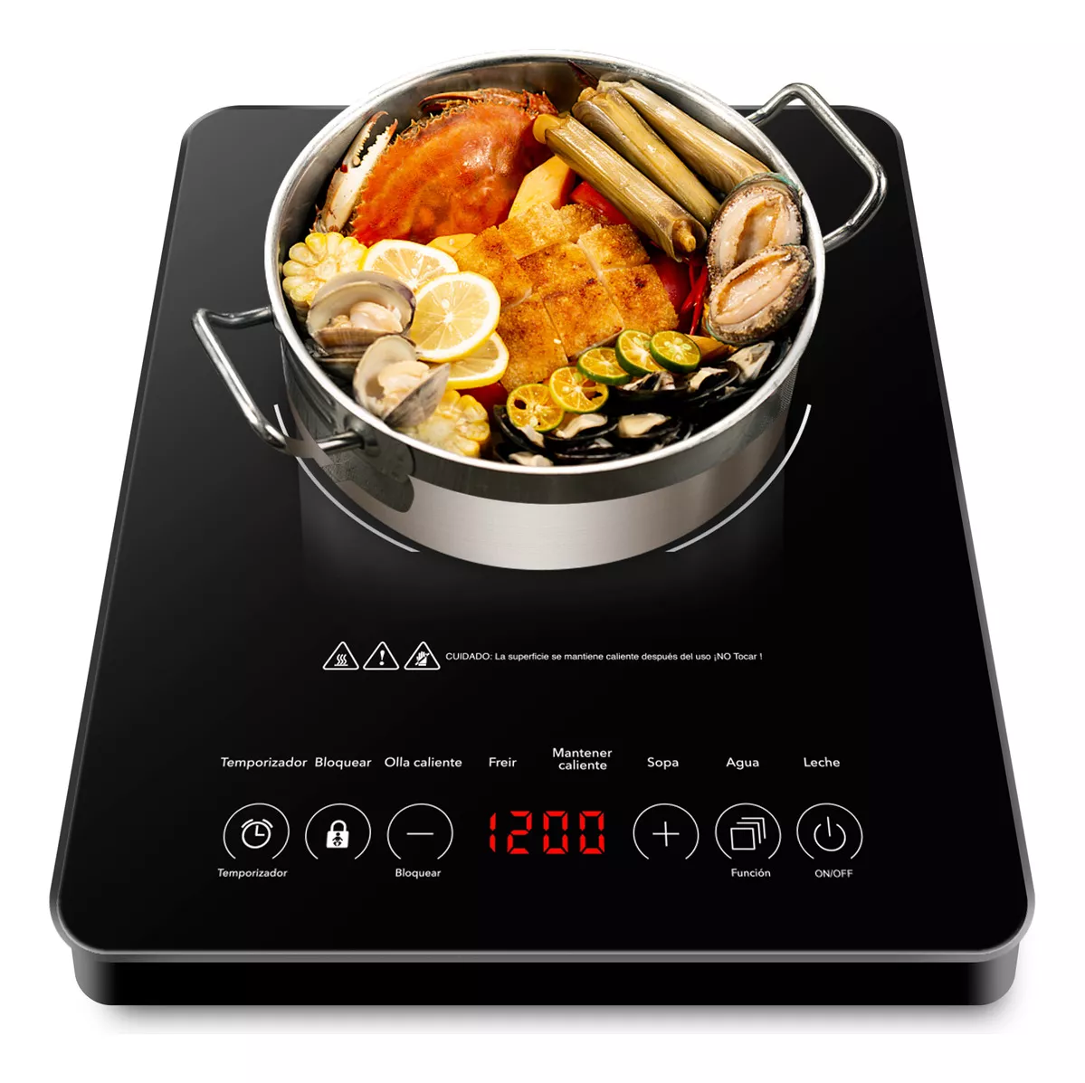Parrilla de Inducci&oacute;n El&eacute;ctrica, Estufa de inducci&oacute;n port&aacute;til, quemador de encimera el&eacute;ctrico de 1200 w con sensor t&aacute;ctil inteligente y temporizador ajustable con apagado autom&aacute;tico