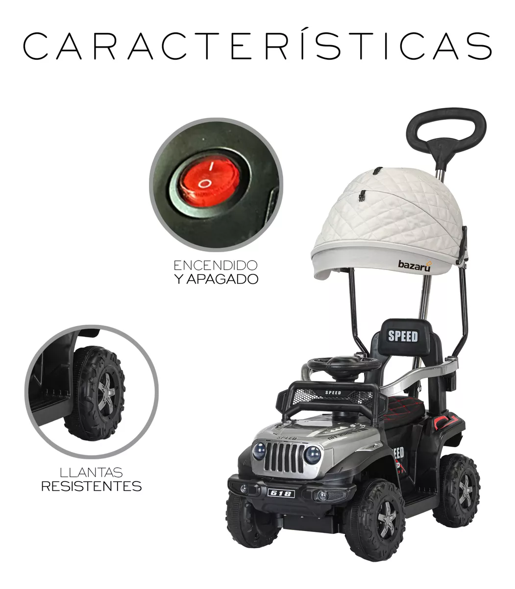 Carrito Montable Sombrilla Push auto Luces Y Sonido Niño
