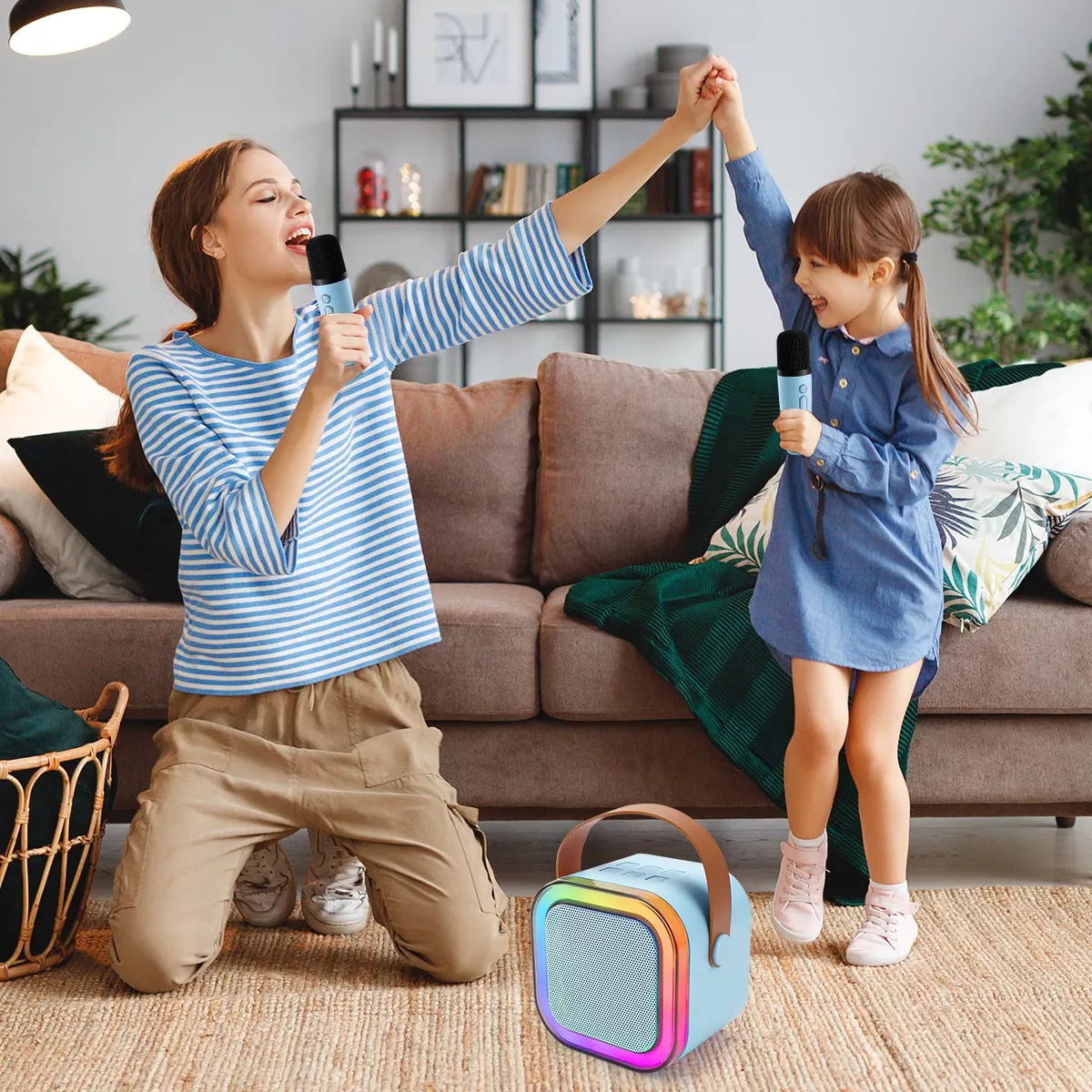 Karaoke Para Niños Con 2 Micrófonos Inalámbricos Y Bocina