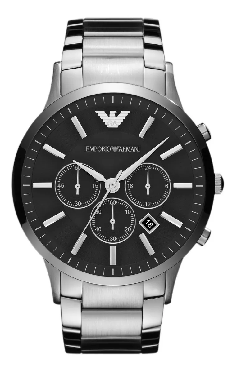 Reloj pulsera Emporio Armani AR2460 con correa de acero inoxidable color plata-fondo negro