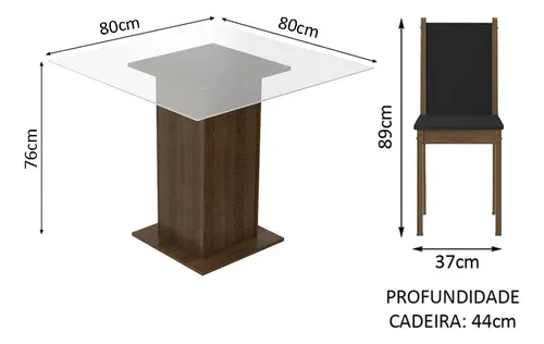 Juego Comedor Aline Madesa Mesa Tablero Vidrio 4 Sillas Mcp color Marr&oacute;n/Negro Dise&ntilde;o de la tela de las sillas Liso