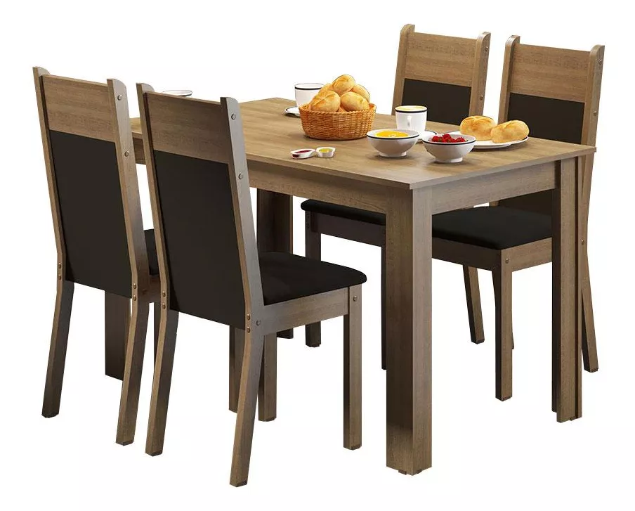 Juego de Comedor con Mesa y 4 Sillas Madesa Havana color Marr&oacute;n/Negro