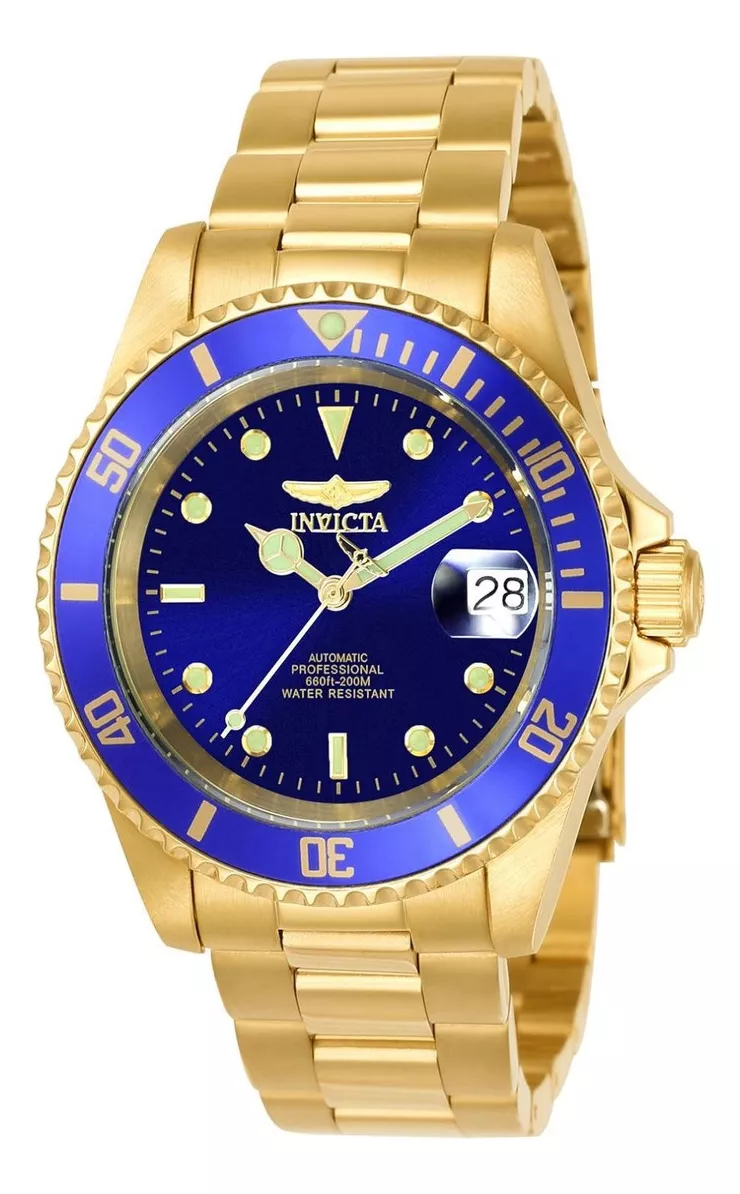 Reloj Invicta Oro Hombres Correa Dorado Bisel Azul Fondo Azul