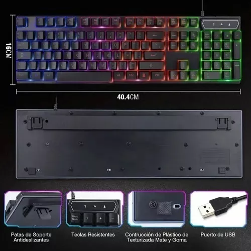 Combo Teclado Y Mouse Alambrico Con Luz Para Juego Ivarma